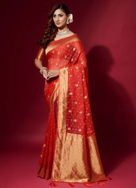 Red Colour RAJYOG AMULY SILK New Designer Festive Wear Heavy Organza Latest Saree Collection 25004